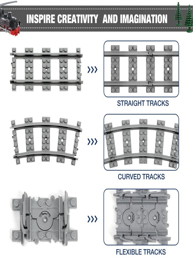 MANNIDOO Classic City Train Tracks, 72 Pieces Railroad Track with 24 Flexible, 24 Curved and 24 Straight Tracks, Train Expansion Accessories Compatible with All Major Brands Train Tracks - Image 2